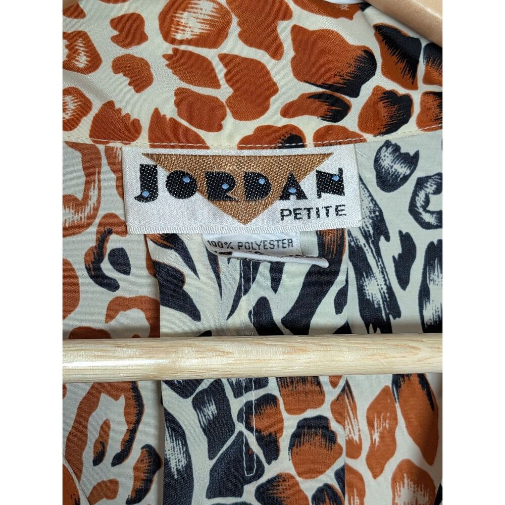 Vintage 80s Jordan Petite Animal Print Blouse Orange Black Leopard Button Front - Picture 5 of 6